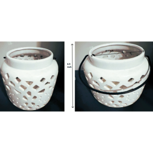 White Ceramic Cut‑Out Lantern for LED Candle or Décor