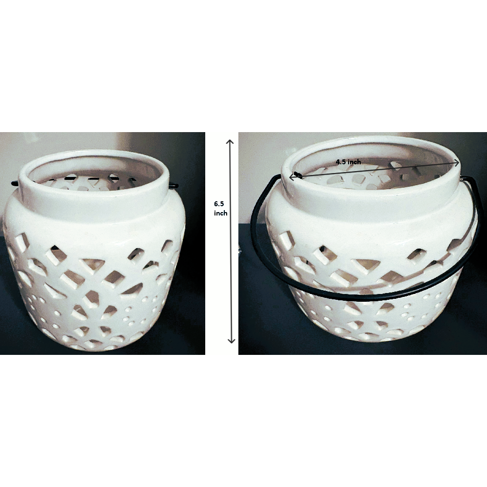 White Ceramic Cut‑Out Lantern for LED Candle or Décor