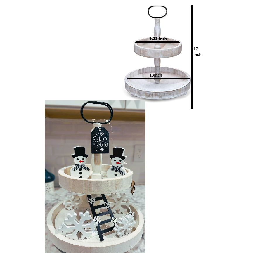 Rustic White 2 Tier Farmhouse Wood Tray