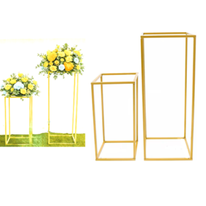 Metal Gold Accent Floral Columns 2 Piece Set Large 23.6x9.4x9.4 inch/Small 15.7x7.9x7.9 inch