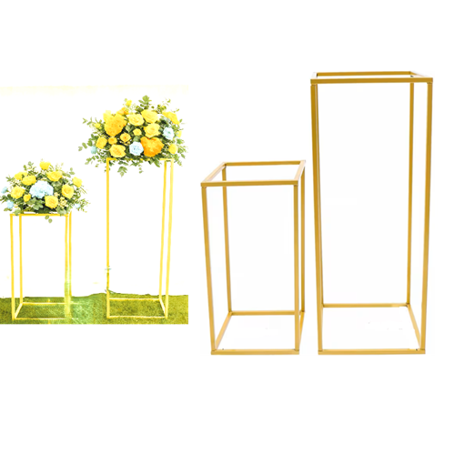 Metal Gold Accent Floral Columns 2 Piece Set Large 23.6×9.4×9.4 inch/Small 15.7×7.9×7.9 inch