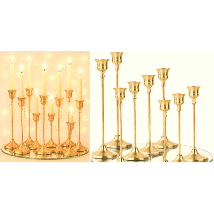 Aurora Gold 3 Piece Metal Candle Stand Set Small, Medium, Large