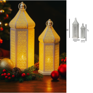 Set of 2 White Moroccan Lanterns for LED Candles