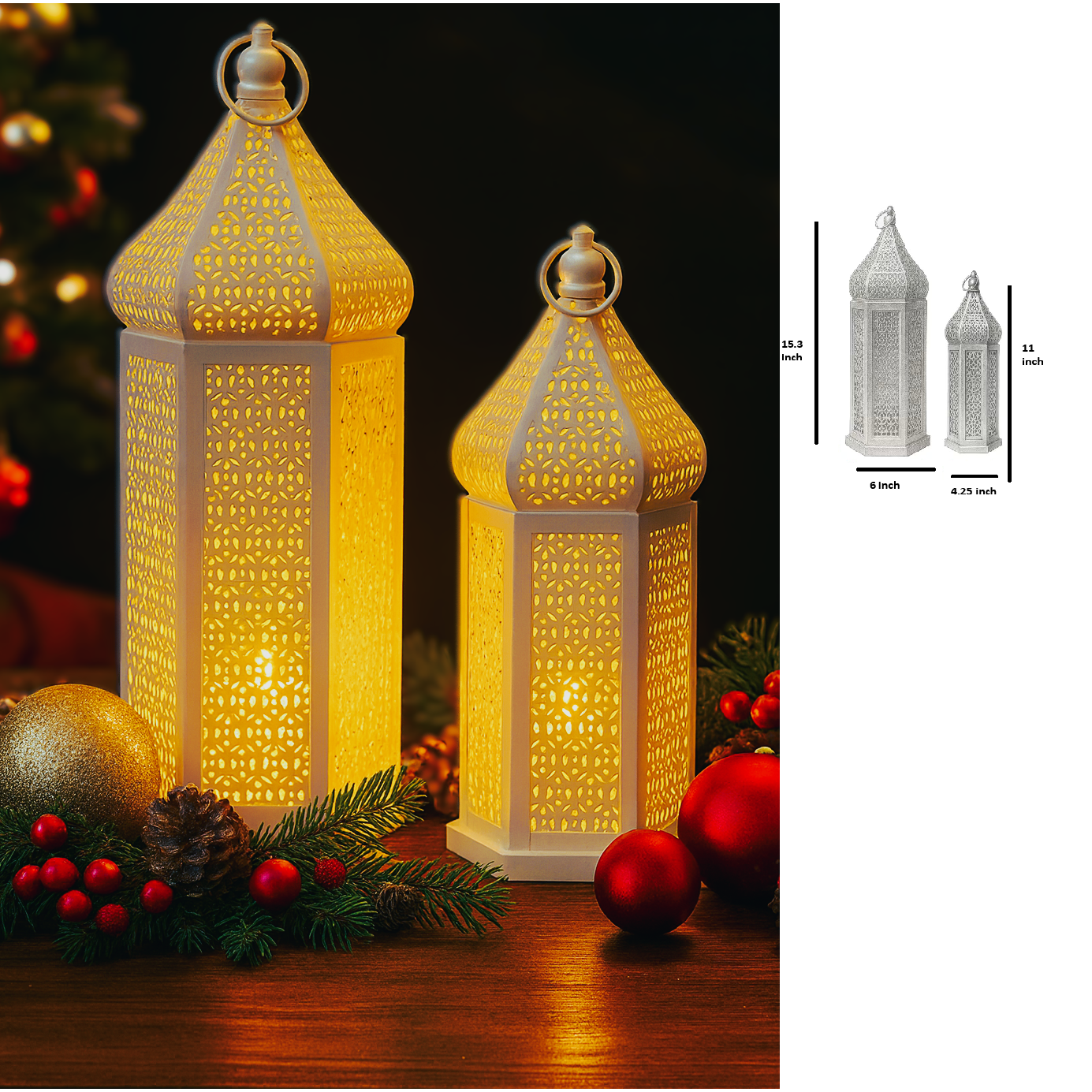 Set of 2 White Moroccan Lanterns for LED Candles