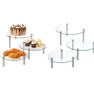 Set of 3 Round Tempered Glass Individual Risers or Tiered Display. Size 9", 11", 13"