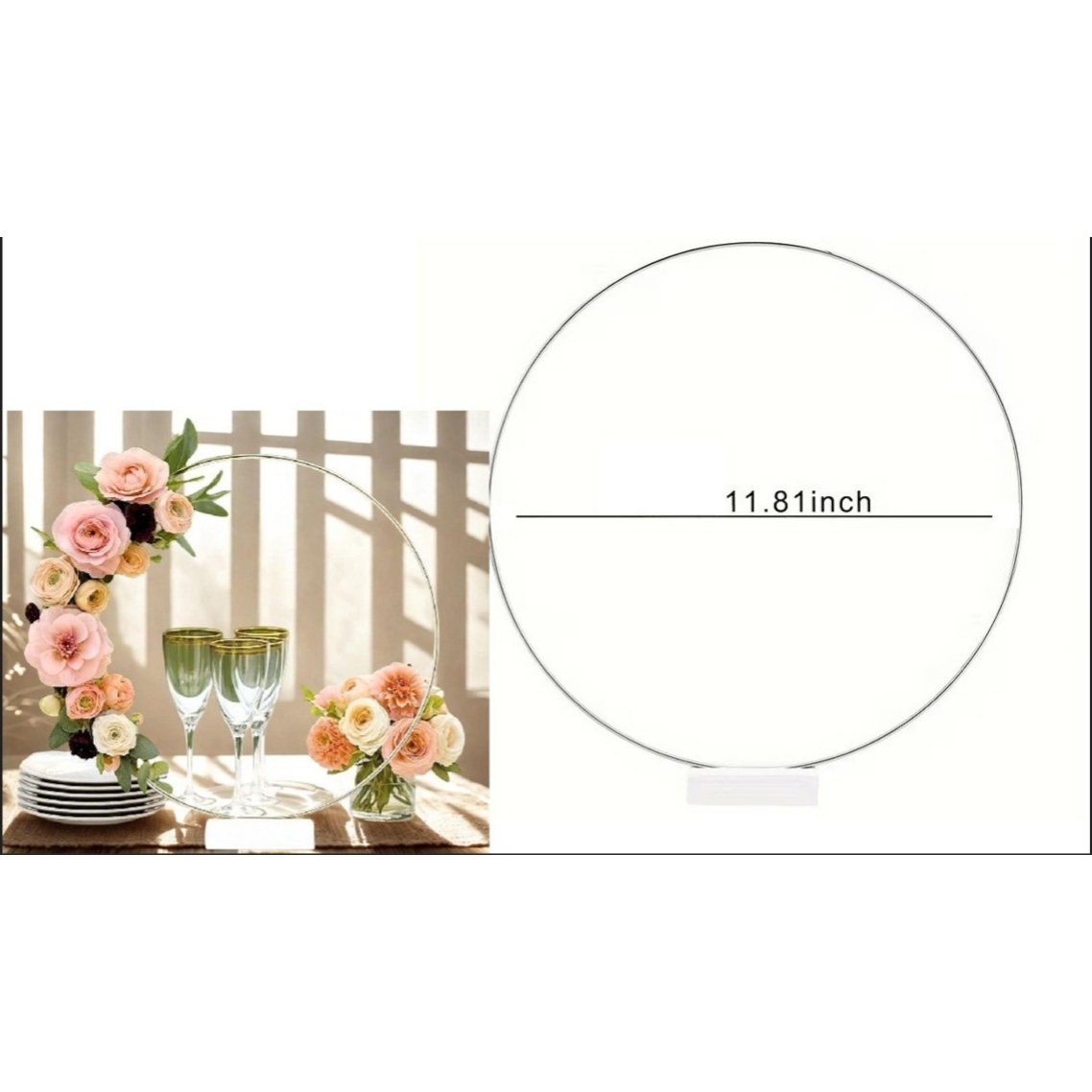 Silver Metal Decorative Hoop Frame with Base