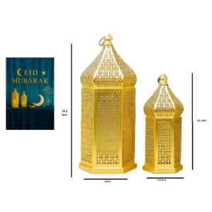 Set of 2 Golden Moroccan Lanterns for LED Candles