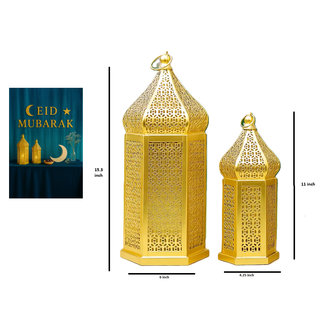 Set of 2 Golden Moroccan Lanterns for LED Candles